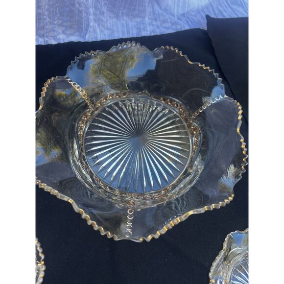 Antique EAPG Bead and Scroll- Set OfLarge Serving Bowl And 3 Small Berry Bowls - Picture 6 of 8